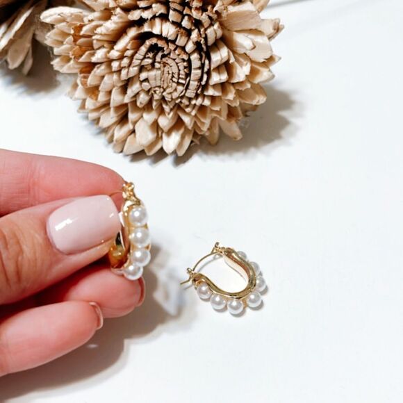 Pearl hoop earrings M289 - Picture 5 of 5